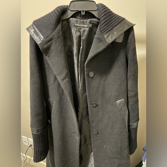 Black Mackage Wool Knee Length Coat - Picture 4 of 7